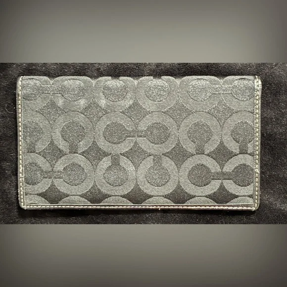 Vintage Coach Signature Canvas Checkbook Wallet Flap Brown/Blk Removable Insert - Picture 3 of 8